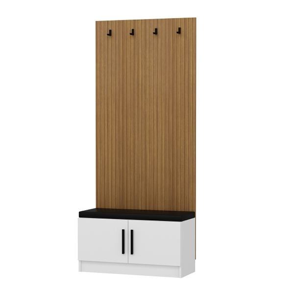 Minar Kale Dekor Panel Ayakkabılık Minderli Beyaz Beyaz