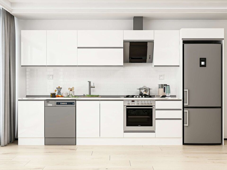 Alvinka 380X222 Cm High Gloss Mutfak Dolabı Mb-E80S50S50-2 High Gloss | Beyaz - Mdf