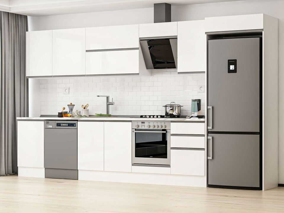 Alvinka 380X222 Cm High Gloss Mutfak Dolabı Mb-E80S50S50-2 High Gloss | Beyaz - Mdf