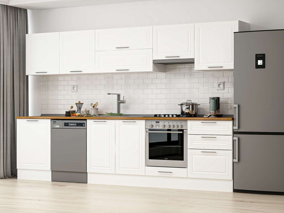 Alvinka 330X210 Cm Klasik Mebran Mutfak Dolabı M-E90S60S60-1 Mebran | Beyaz - Mdf