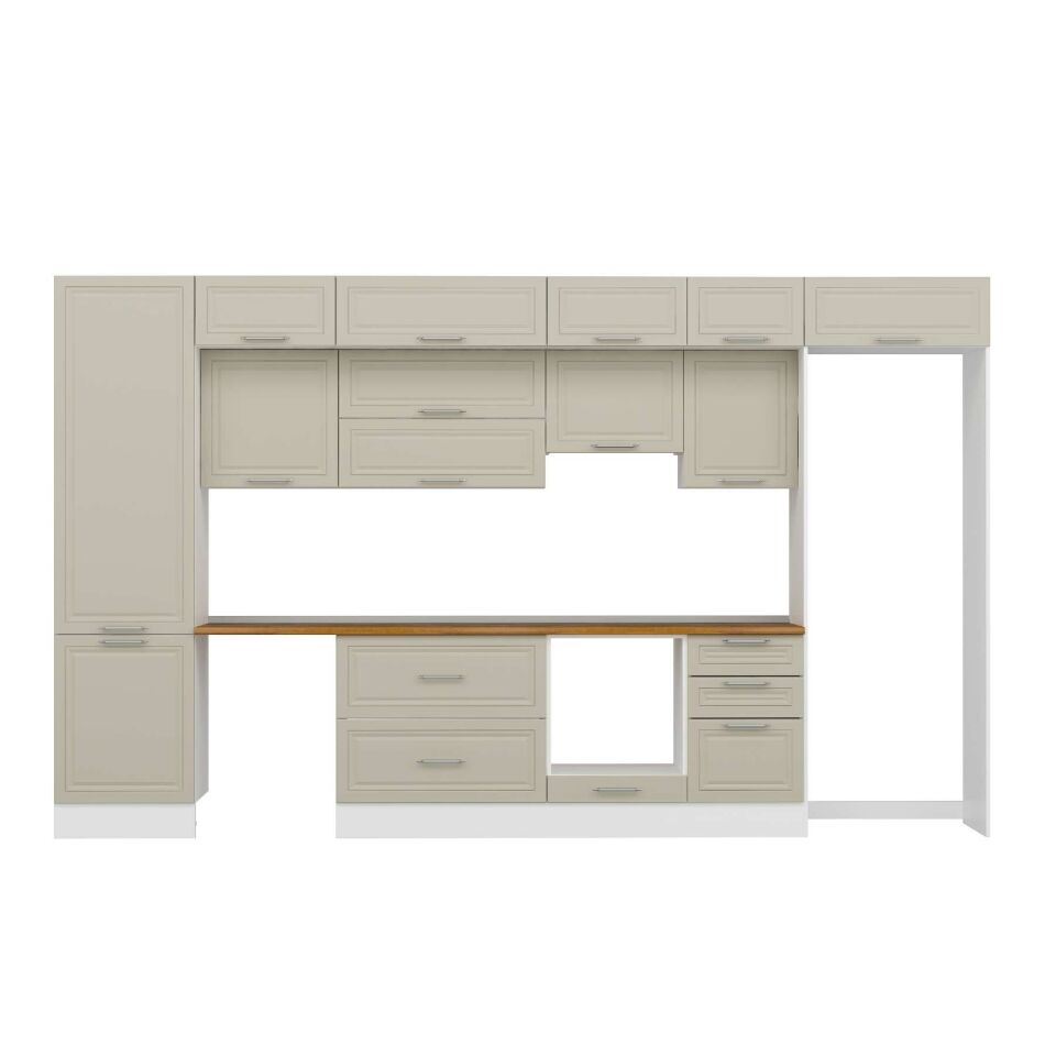 Alvinka 390X240 Cm Klasik Mebran Mutfak Dolabı Mbb-E80B60S50-1 Mebran | Kumtaşı - Mdf