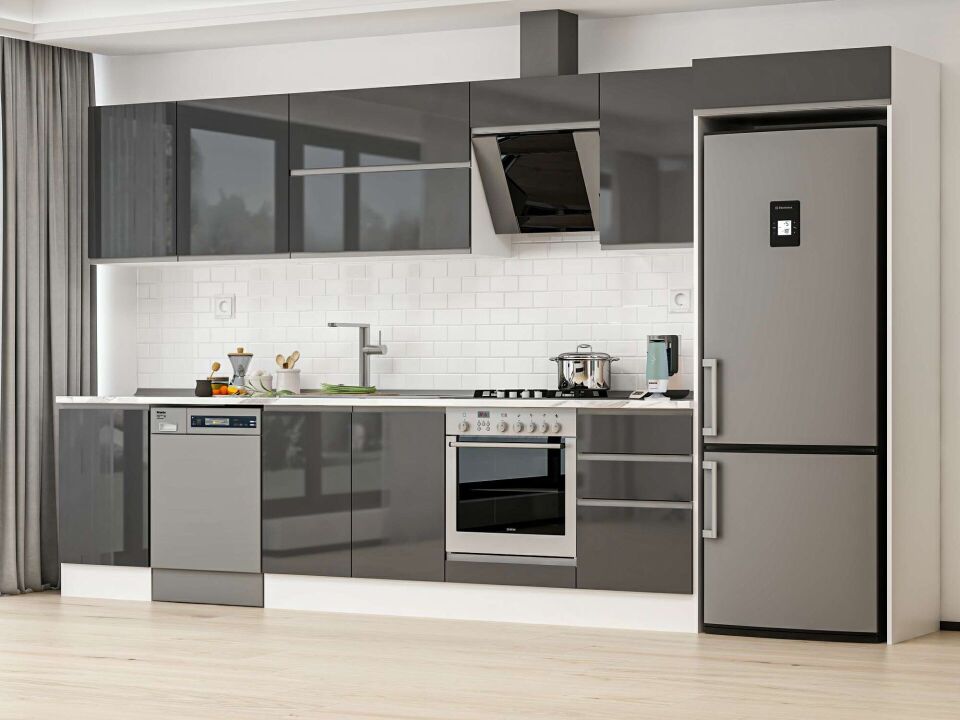 Alvinka 380X222 Cm High Gloss Mutfak Dolabı Mb-E80S50S50-2 High Gloss | Antrasit - Suntalam