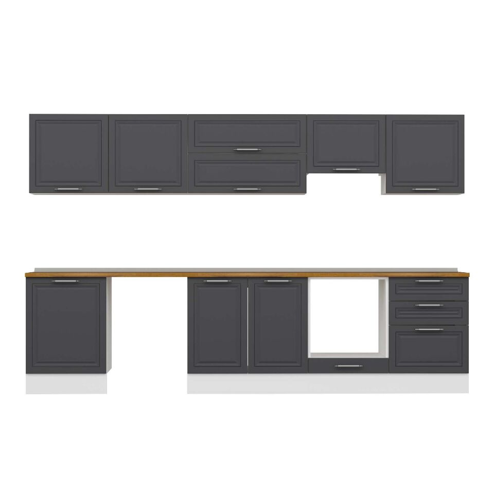 Alvinka 330X210 Cm Klasik Mebran Mutfak Dolabı M-E90S60S60-1 Mebran | Antrasit - Mdf