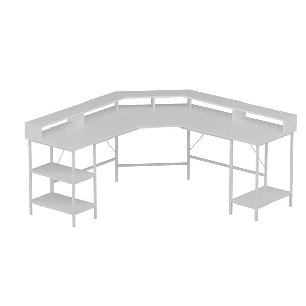 Power Monitör Raflı L Köşe Çalışma Masası - Beyaz