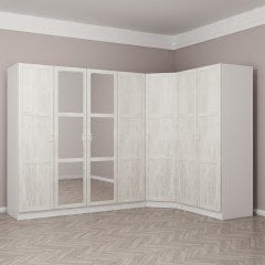 Kale 7 Country Kapaklı Aynalı 2Ç Köşe Dolap -  Eskitme Beyaz