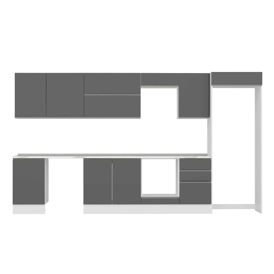 Alvinka 380X222 Cm High Gloss Mutfak Dolabı Mb-E80S50S50-2 High Gloss | Antrasit - Mdf