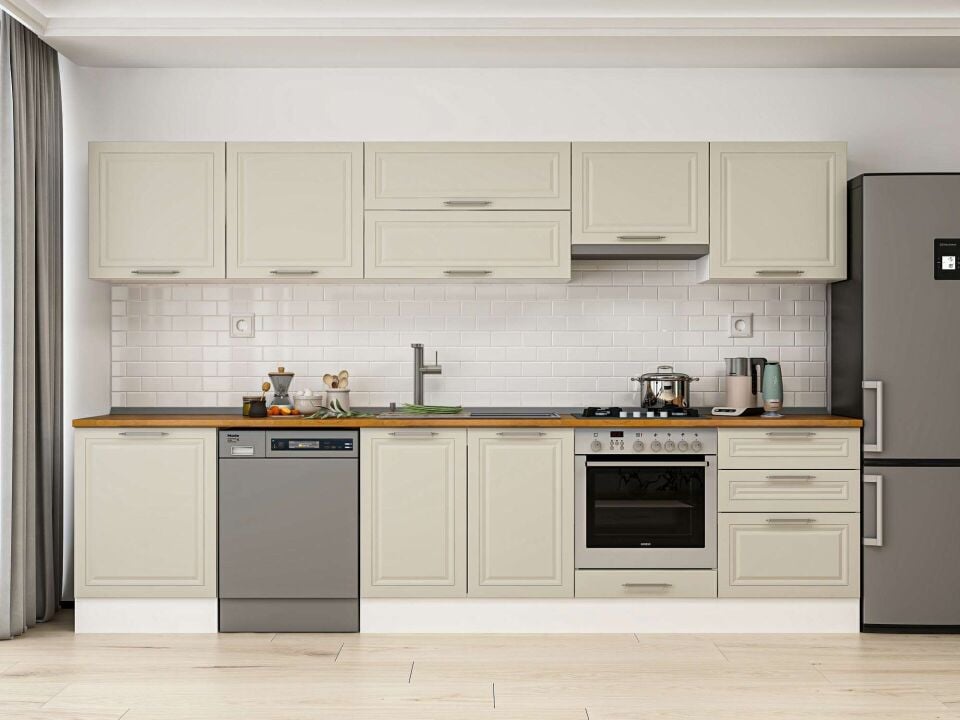 Alvinka 330X210 Cm Klasik Mebran Mutfak Dolabı M-E90S60S60-1 Mebran | Kumtaşı - Mdf
