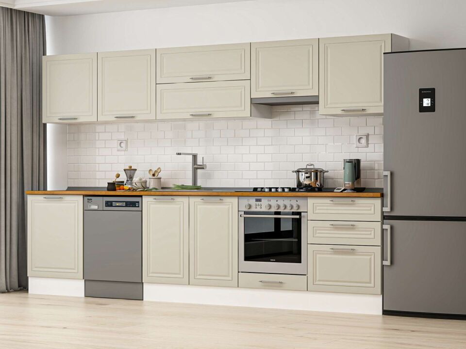 Alvinka 330X210 Cm Klasik Mebran Mutfak Dolabı M-E90S60S60-1 Mebran | Kumtaşı - Mdf