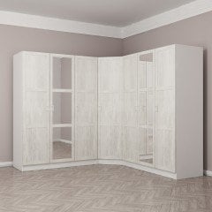 Kale 7 Country Kapaklı Aynalı 4Ç Köşe Dolap -  Eskitme Beyaz