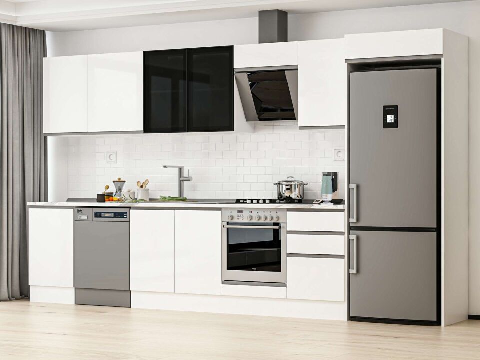 Alvinka 380X222 Cm High Gloss Mutfak Dolabı Mb-E80S50S50-3 High Gloss | Beyaz - Suntalam