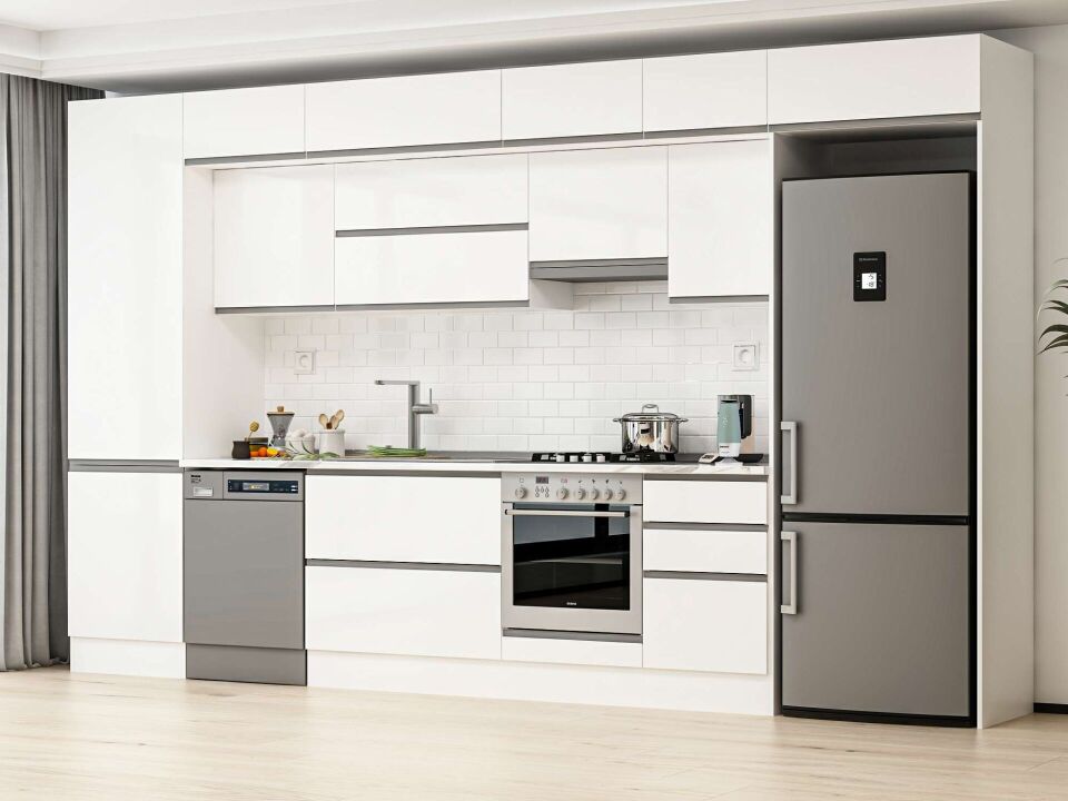 Alvinka 390X240 Cm High Gloss Mutfak Dolabı Mbb-E80B60S50-1 High Gloss | Beyaz - Suntalam
