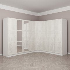 Kale 8 Country Kapaklı Aynalı 4Ç Köşe Dolap -  Eskitme Beyaz