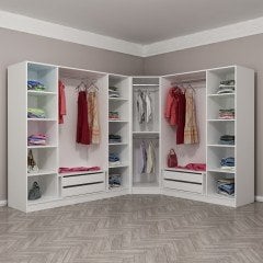 Kale 8 Country Kapaklı Aynalı 4Ç Köşe Dolap -  Eskitme Beyaz