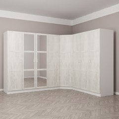 Kale 8 Country Kapaklı Aynalı 4Ç Köşe Dolap -  Eskitme Beyaz