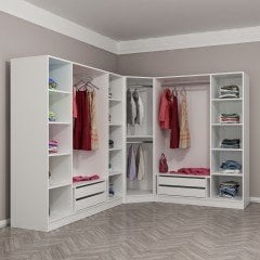 Kale 8 Country Kapaklı Aynalı 4Ç Köşe Dolap -  Eskitme Beyaz