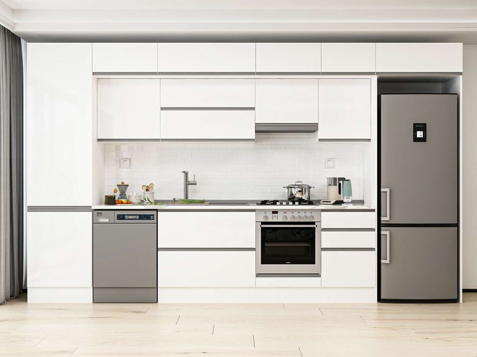Alvinka 390X240 Cm High Gloss Mutfak Dolabı Mbb-E80B60S50-1 High Gloss | Beyaz - Mdf