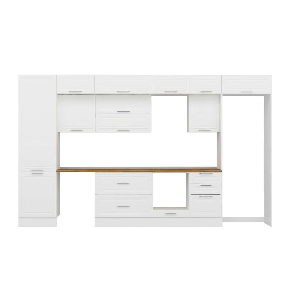 Alvinka 390X240 Cm Klasik Mebran Mutfak Dolabı Mbb-E80B60S50-2 Mebran | Beyaz - Mdf