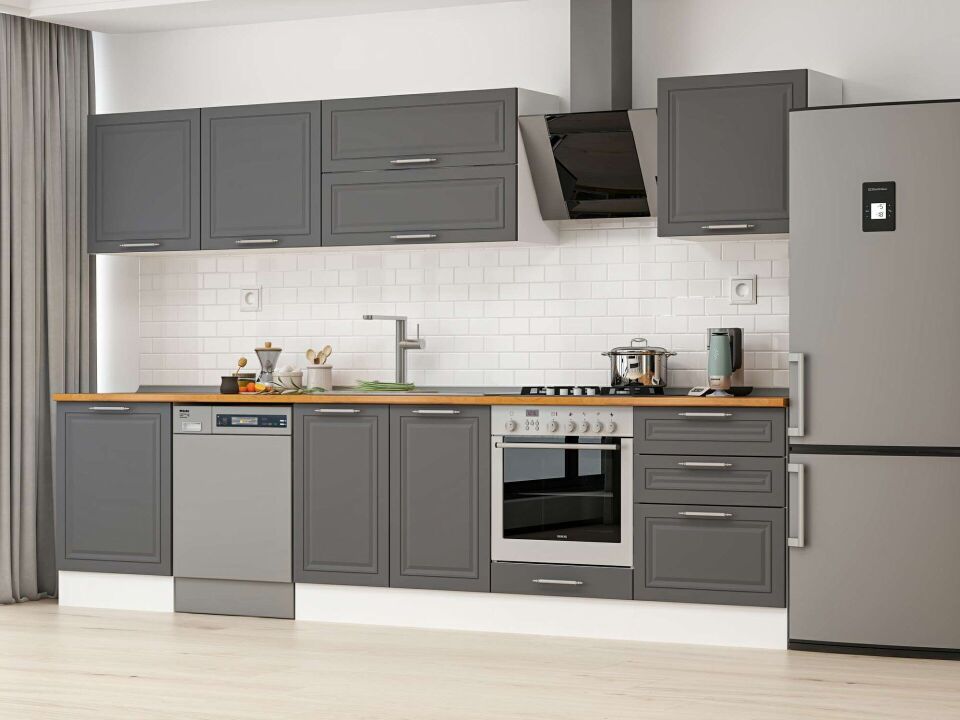 Alvinka 330X210 Cm Klasik Mebran Mutfak Dolabı M-E90S60S60-2 Mebran | Antrasit - Suntalam