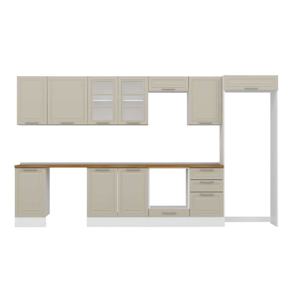 Alvinka 385X222 Cm Klasik Mebran Mutfak Dolabı Mb-E90S45S50-3 Mebran | Kumtaşı - Mdf