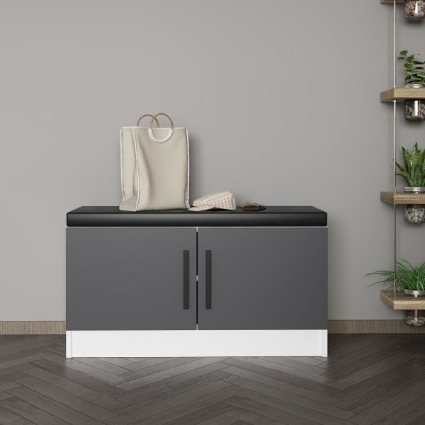 Minar Kale Ayakkabılık Minderli Beyaz Antrasit