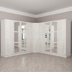 Kale 9 Country Kapaklı Aynalı 4Ç Köşe Dolap -  Eskitme Beyaz