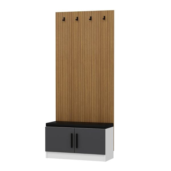 Minar Kale Dekor Panel Ayakkabılık Minderli Beyaz Antrasit