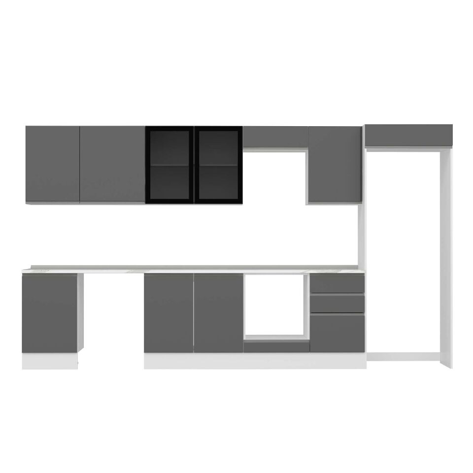 Alvinka 380X222 Cm High Gloss Mutfak Dolabı Mb-E80S50S50-3 High Gloss | Antrasit - Mdf