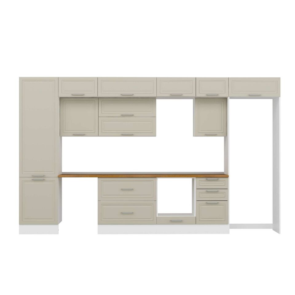 Alvinka 390X240 Cm Klasik Mebran Mutfak Dolabı Mbb-E80B60S50-2 Mebran | Kumtaşı - Mdf