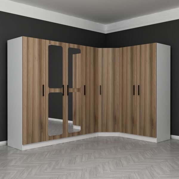 Kale 7 Kapaklı Aynalı 2Ç Köşe Dolap - Dore