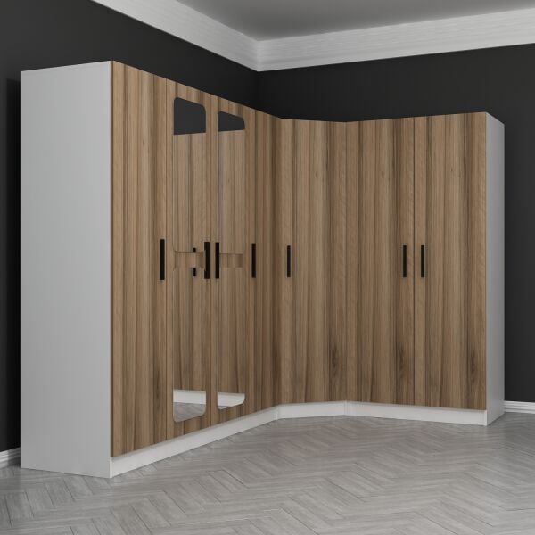 Kale 7 Kapaklı Aynalı 2Ç Köşe Dolap - Dore