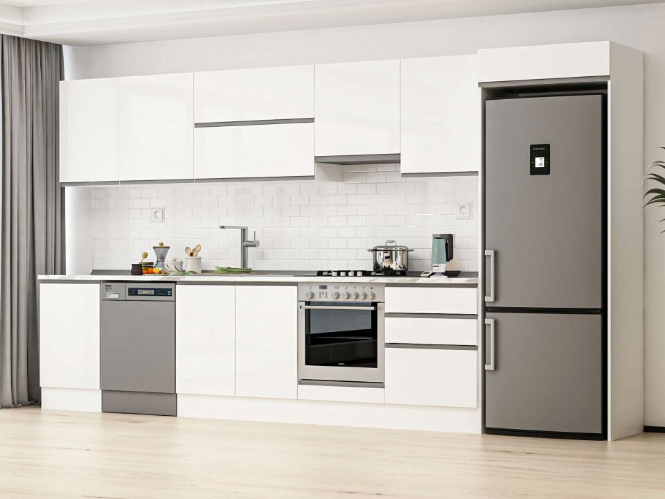 Alvinka 390X222 Cm High Gloss Mutfak Dolabı Mb-E80S50S60-1 High Gloss | Beyaz - Suntalam