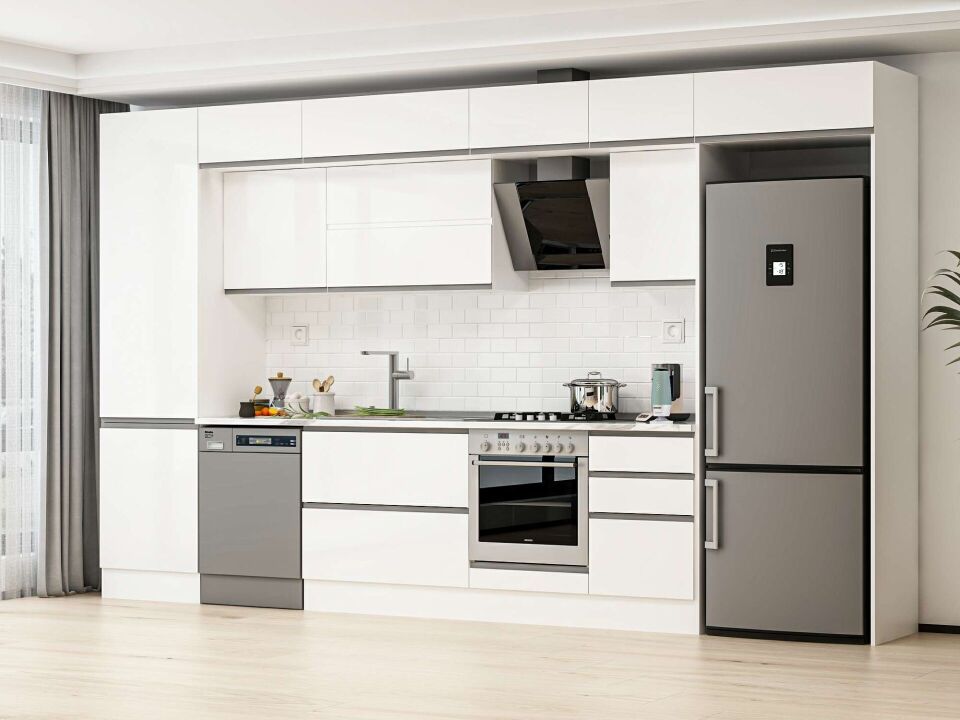 Alvinka 390X240 Cm High Gloss Mutfak Dolabı Mbb-E80B60S50-2 High Gloss | Beyaz - Suntalam