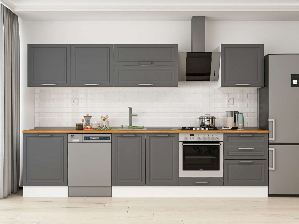 Alvinka 330X210 Cm Klasik Mebran Mutfak Dolabı M-E90S60S60-2 Mebran | Antrasit - Mdf
