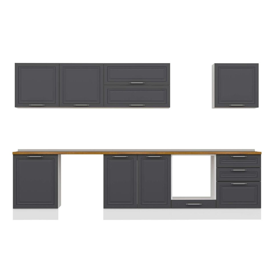Alvinka 330X210 Cm Klasik Mebran Mutfak Dolabı M-E90S60S60-2 Mebran | Antrasit - Mdf