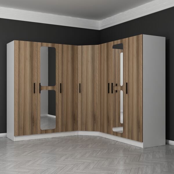 Kale 7 Kapaklı Aynalı 4Ç Köşe Dolap - Dore