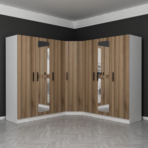 Kale 7 Kapaklı Aynalı 4Ç Köşe Dolap - Dore