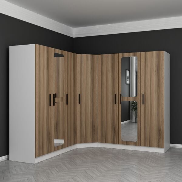 Kale 7 Kapaklı Aynalı 4Ç Köşe Dolap - Dore