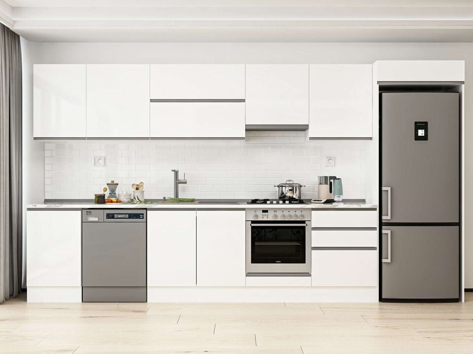 Alvinka 390X222 Cm High Gloss Mutfak Dolabı Mb-E80S50S60-1 High Gloss | Beyaz - Mdf