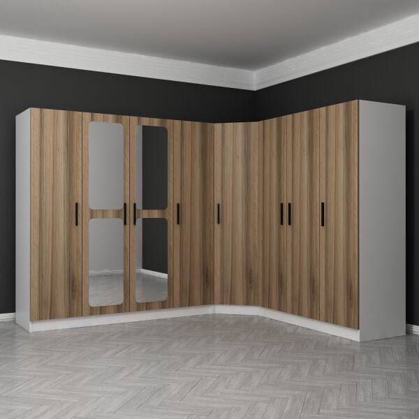 Kale 8 Kapaklı Aynalı 4Ç Köşe Dolap - Dore