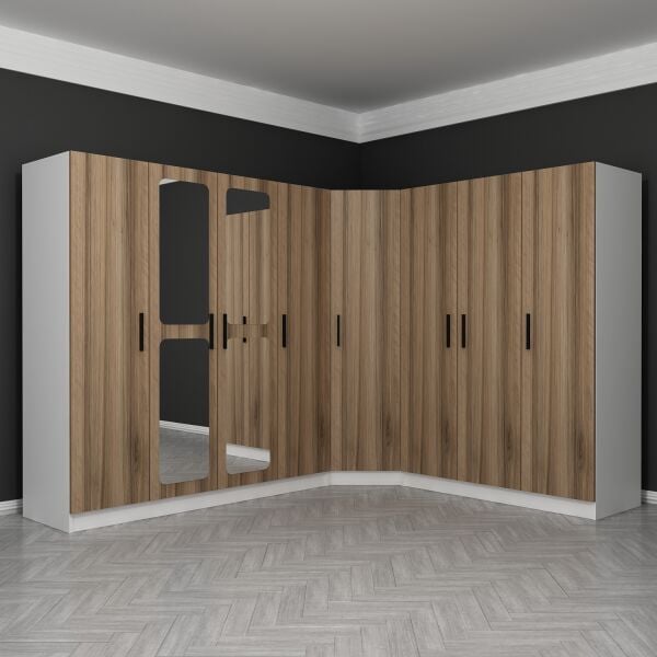 Kale 8 Kapaklı Aynalı 4Ç Köşe Dolap - Dore