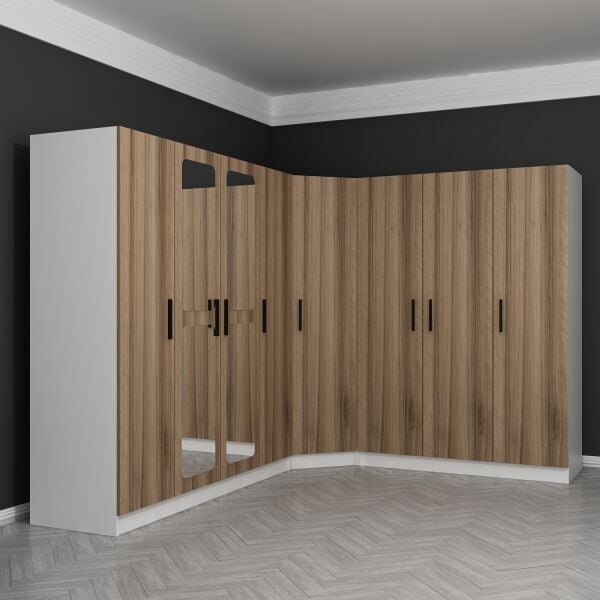 Kale 8 Kapaklı Aynalı 4Ç Köşe Dolap - Dore