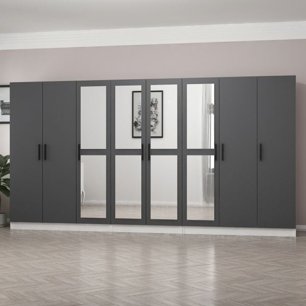 Kale 8 Kapaklı 4 Aynalı 4 Çekmeceli Dolap Beyaz Antrasit