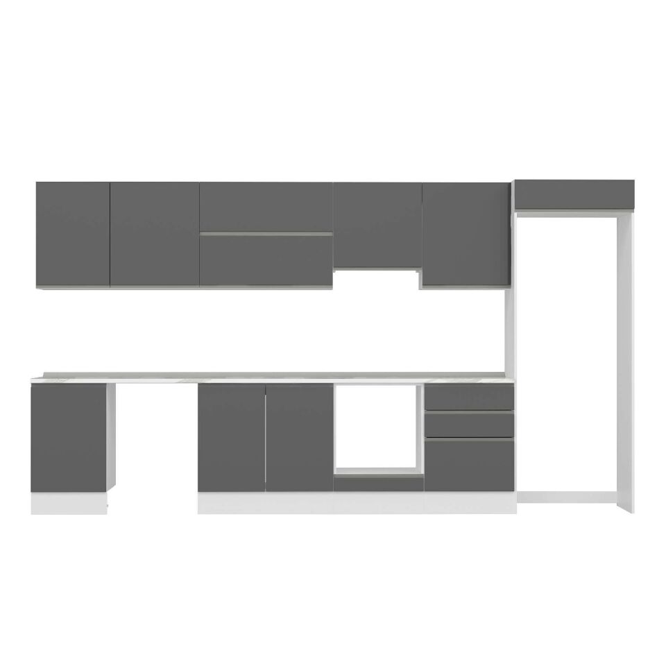 Alvinka 390X222 Cm High Gloss Mutfak Dolabı Mb-E80S50S60-1 High Gloss | Antrasit - Suntalam