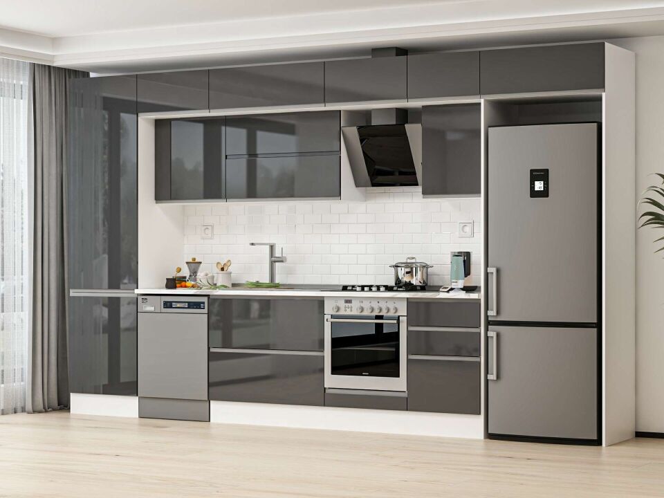 Alvinka 390X240 Cm High Gloss Mutfak Dolabı Mbb-E80B60S50-2 High Gloss | Antrasit - Suntalam