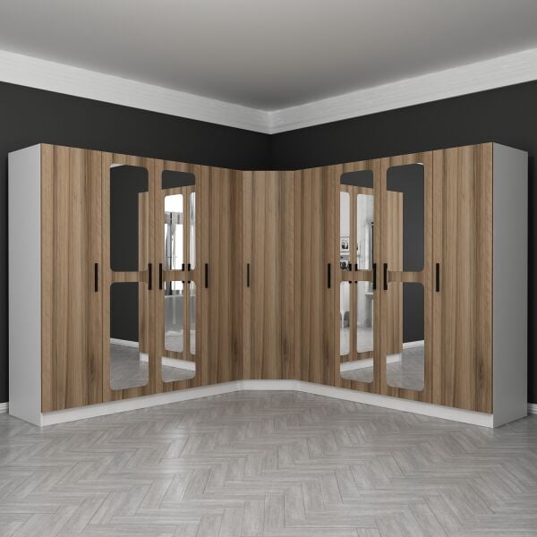 Kale 9 Kapaklı Aynalı 4Ç Köşe Dolap - Dore