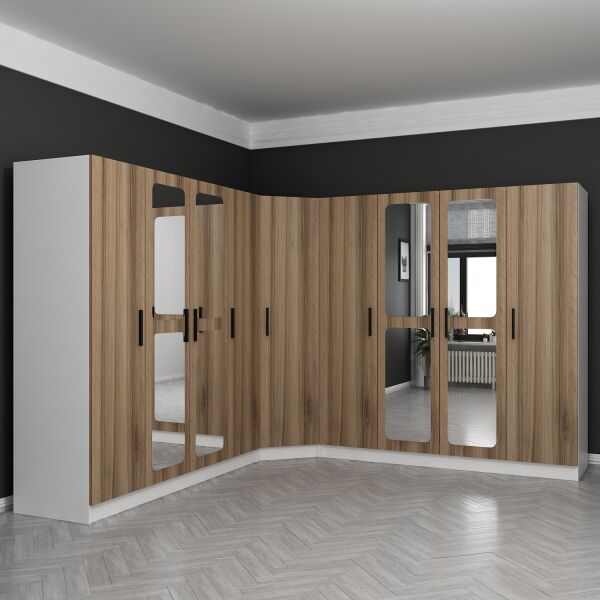 Kale 9 Kapaklı Aynalı 4Ç Köşe Dolap - Dore