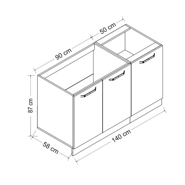 Minar 140 Cm Mutfak Dolabı Beyaz 140-B2-Alt Modül