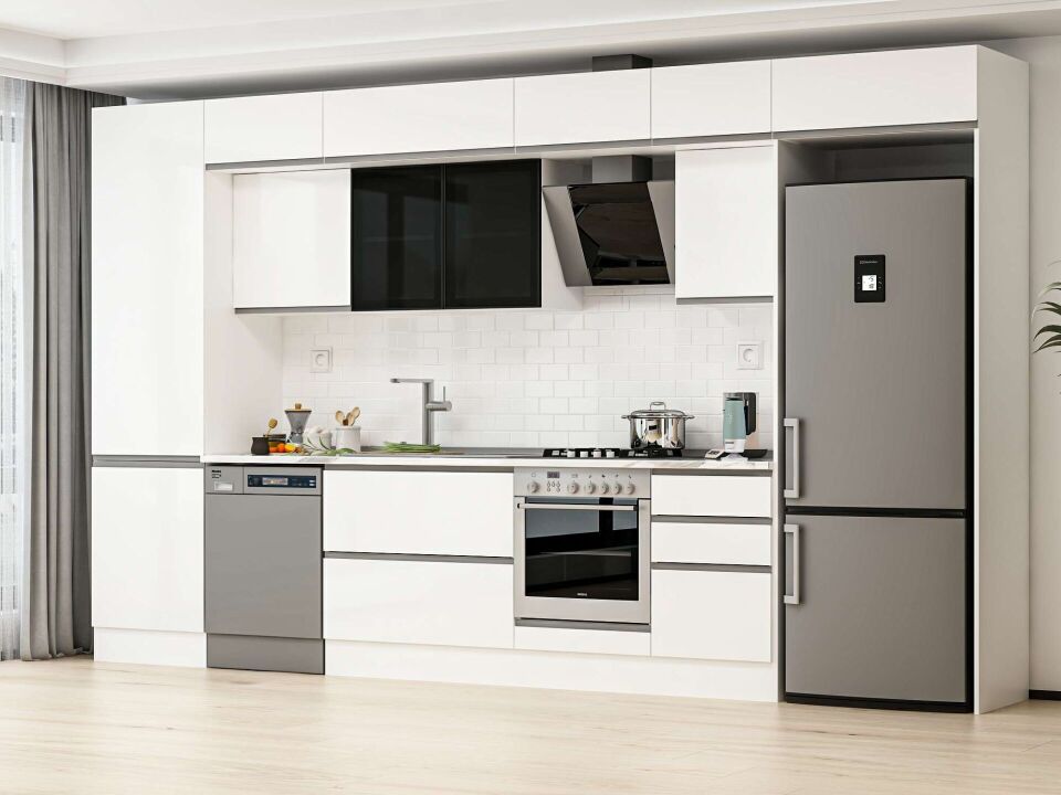 Alvinka 390X240 Cm High Gloss Mutfak Dolabı Mbb-E80B60S50-3 High Gloss | Beyaz - Suntalam