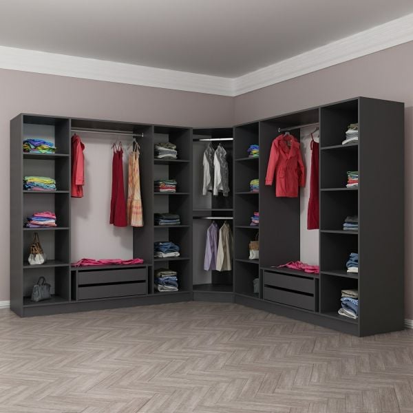 Kale 9 Füme Cam Kapaklı 4Ç Köşe Dolap Antrasit Füme Cam