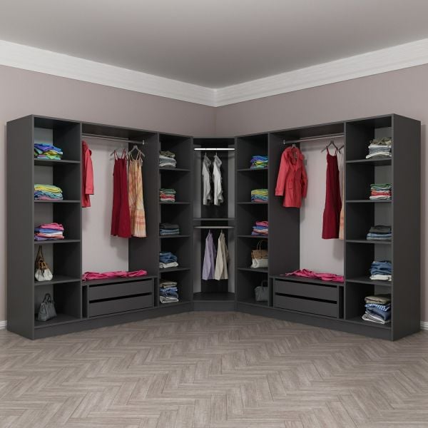 Kale 9 Füme Cam Kapaklı 4Ç Köşe Dolap Antrasit Füme Cam